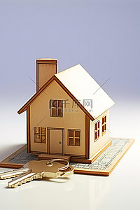 一个小房子模型和平面图上的钥匙