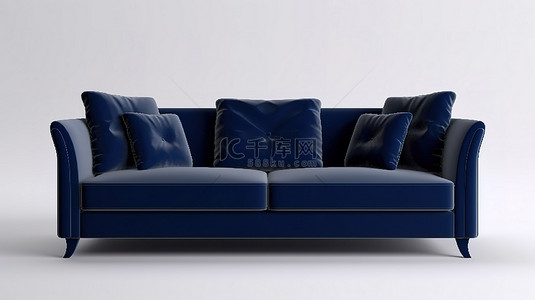 白色背景与 3d 渲染中的蓝色沙发