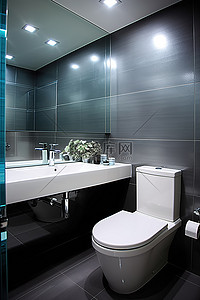 厕所公用背景图片_厕所和带镜子的白色水槽