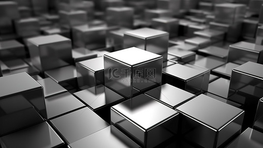立方体墙面背景图片_工作室背景中金属灰色立方体基座的 3D 渲染