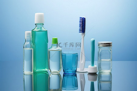 健康管理背景图片_一些牙刷瓶装水和牙胶