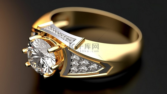 黄金和白金订婚戒指和结婚戒指的 3D 渲染