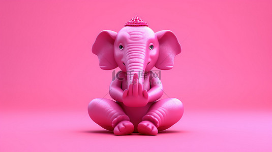 可爱的粉红大象微笑着做瑜伽