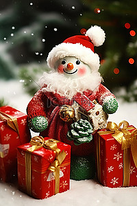 圣诞雪人与礼物 雪人和礼物