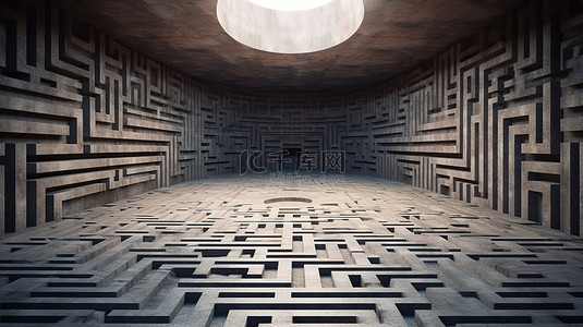 搜索无结果背景图片_3D 渲染混凝土迷宫，内部空心