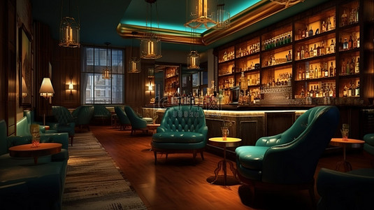 酒吧椅子背景图片_豪华酒廊酒吧内部令人惊叹的 3D 渲染