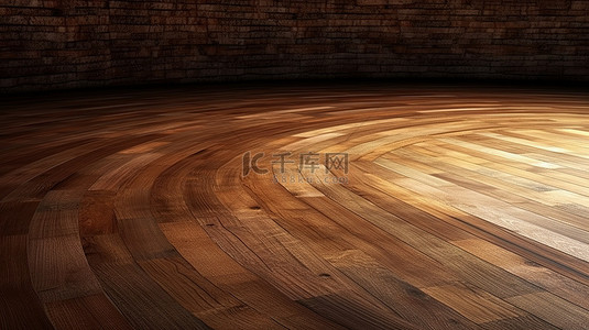 弯曲木地板背景的复古木质纹理 3D 插图