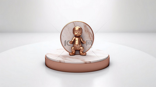 白色大理石讲台上的青铜婴儿符号非常适合网站社交媒体和演示文稿设计模板元素 3D 渲染