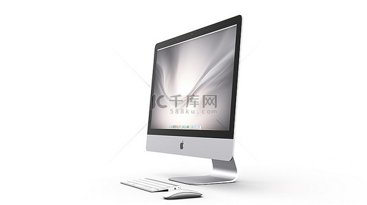 imac 启发计算机显示器在 3D 渲染白色隔离背景与空白屏幕和复制空间