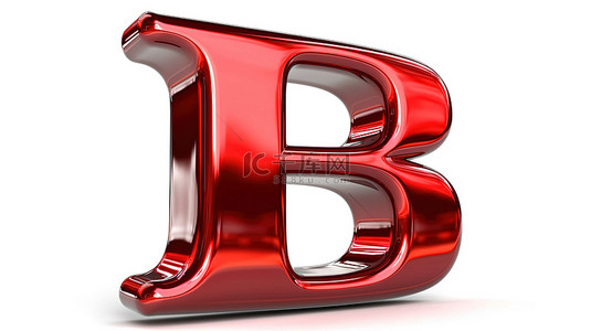 白色背景上的小写“b”字母，带有 3D 渲染字体和光泽金属饰面