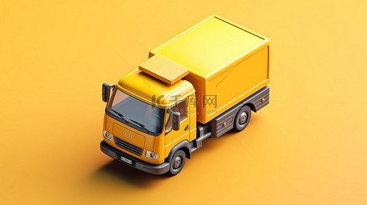 山西剪影背景图片_黄色送货卡车的等距 3D 插图