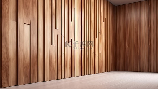 木材墙壁背景图片_白色墙壁背景上棕色 3D 渲染设计的现代垂直木板