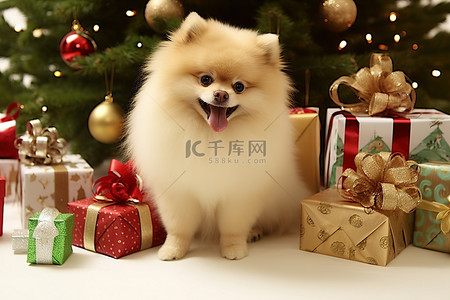 博美犬祝愿家人圣诞快乐