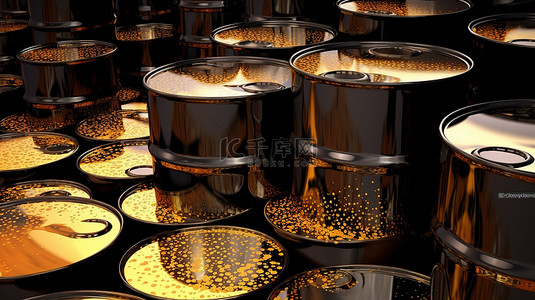 技术背景下多个黑色金属油桶的 3D 可视化