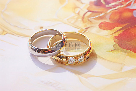 两个戒指背景图片_放在白床单上的两个结婚戒指