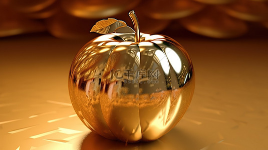 金色奢华背景图片_金苹果的 3d 渲染