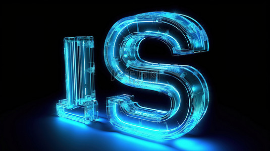 字母s设计背景图片_3D 渲染的未来派蓝色霓虹灯 LED 数字字体，以字母 s 为特色
