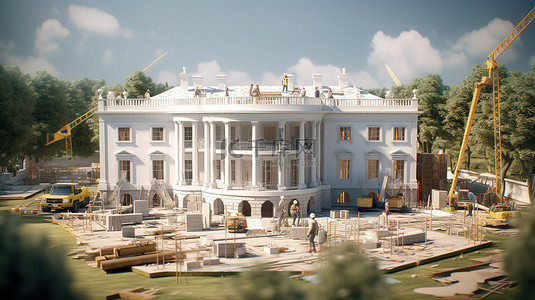 正在努力背景图片_建筑商正在努力制作正在施工的白宫 3D 模型