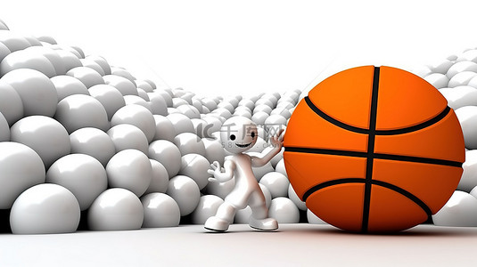手卡通背景图片_3d 白色角色手中的篮球