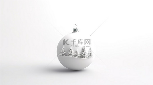 树的孤立白色圣诞球模型的 3D 渲染