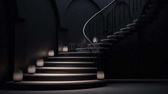 壁灯背景背景图片_永恒的概念 3d 渲染楼梯圆形讲台和壁灯