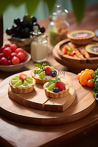 没馅饼背景图片_木板上的食物旁边有几个水果馅饼
