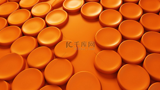 花点心思背景图片_橙色塑料表面上浮雕圆圈的无缝 3D 插图