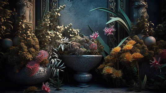 梦幻浪漫情人背景图片_花卉和植物 3D 渲染创造梦幻般的装饰背景