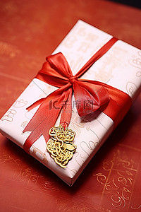 中国文字和红色包裹的礼物