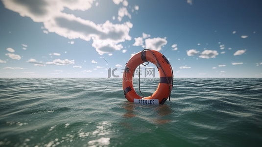 人造救援 3d 渲染救生圈悬浮在海洋中心