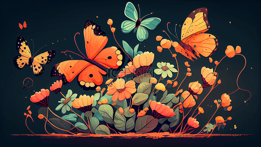 蝴蝶花朵可爱插画背景