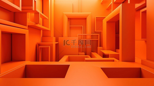 最小的抽象橙色几何背景一个空的广告画布3d 渲染