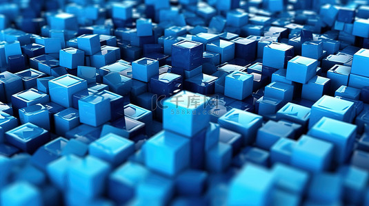 有纹理的蓝色积木令人惊叹的抽象 3D 插图