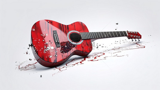 白色背景上的 3D 渲染中有光泽的红色吉他