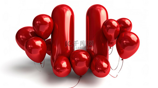 抽象红背景图片_白色背景下的一字形 3D 红色气球插图