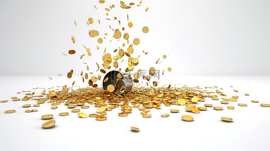 商业财务概念孤立的 3d 渲染金币掉落在白色背景上
