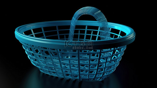 数字营销和电子商务概念蓝色购物篮与 3D 渲染中的美元硬币