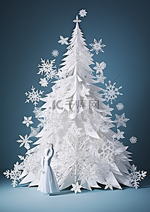 由白色纸雪花制成的圣诞树