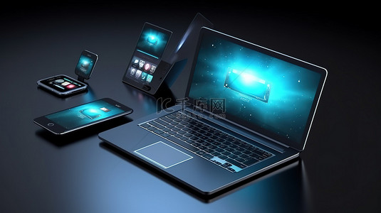 笔记本电脑和智能手机图标的 3d 渲染