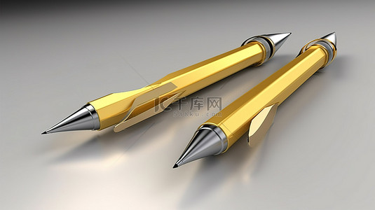 剪切路径包括弯曲铅笔工具的 3D 渲染，方便合成
