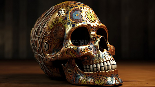 骷髅面具背景图片_墨西哥头骨在 3D 中栩栩如生