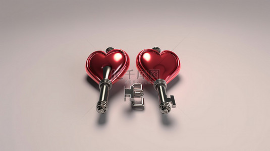 情侣心形万能钥匙的 3D 渲染