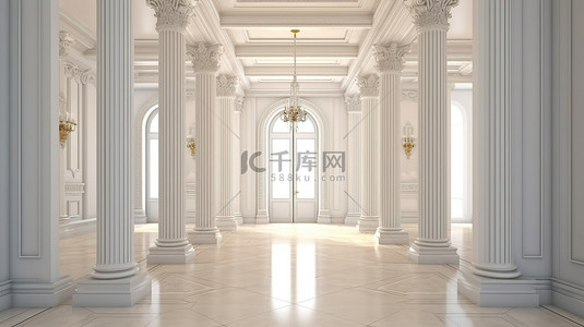 罗马建筑内部背景图片_发光入口传统柱子和柱廊被辐射室内建筑 3D 可视化照亮