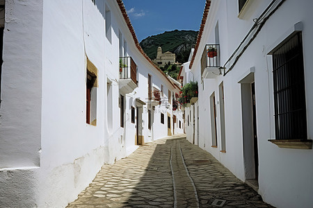 跑步的人背景图片_白色建筑中的狭窄街道