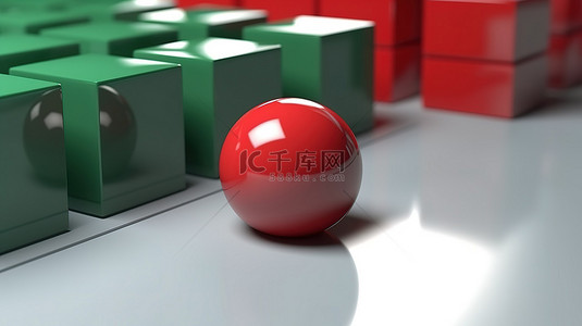 球的元素背景图片_绿色块顶部红球的 3D 渲染
