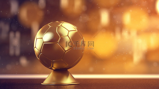 冠军黄金足球和冠军奖杯在 3D 渲染的竞争背景下