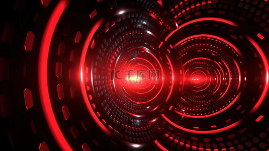 vj 背景的 3d 渲染中充满活力的红色圆圈 LED 图形