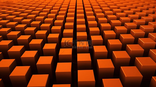 橙色圆形几何背景图片_单调背景上按行排列的橙色立方体集合 3D 插图