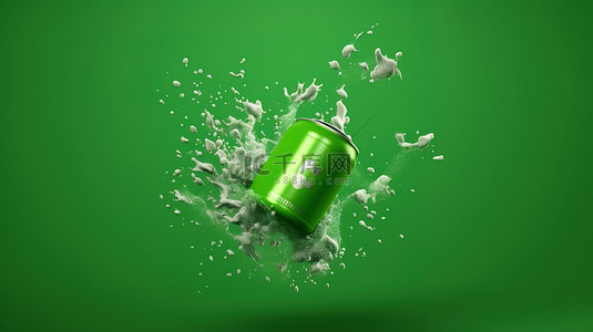 大罐产品背景图片_绿色背景下的 3D 渲染隔离产品浮动喷雾罐