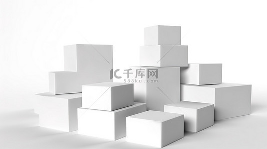 白色背景上的空白 3D 盒子模型